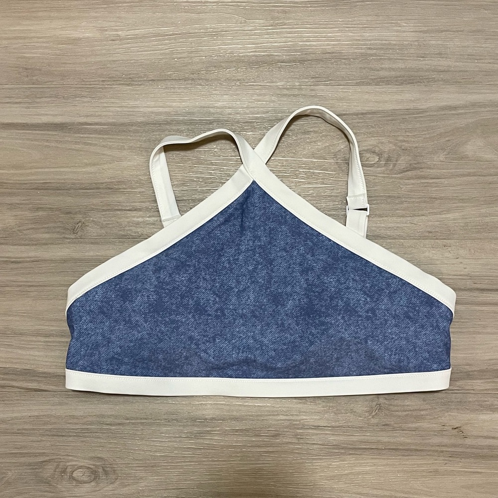 Aerie High Neck Bathing Suit Top, White and Blue size L NWT